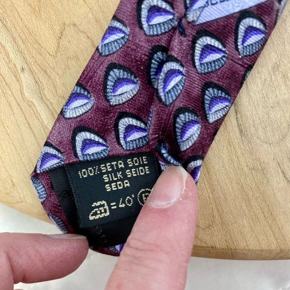Ermenegildo Zegna Mens Tie Woven 100% Silk Purple Grey Geometric‎ Abstract Print